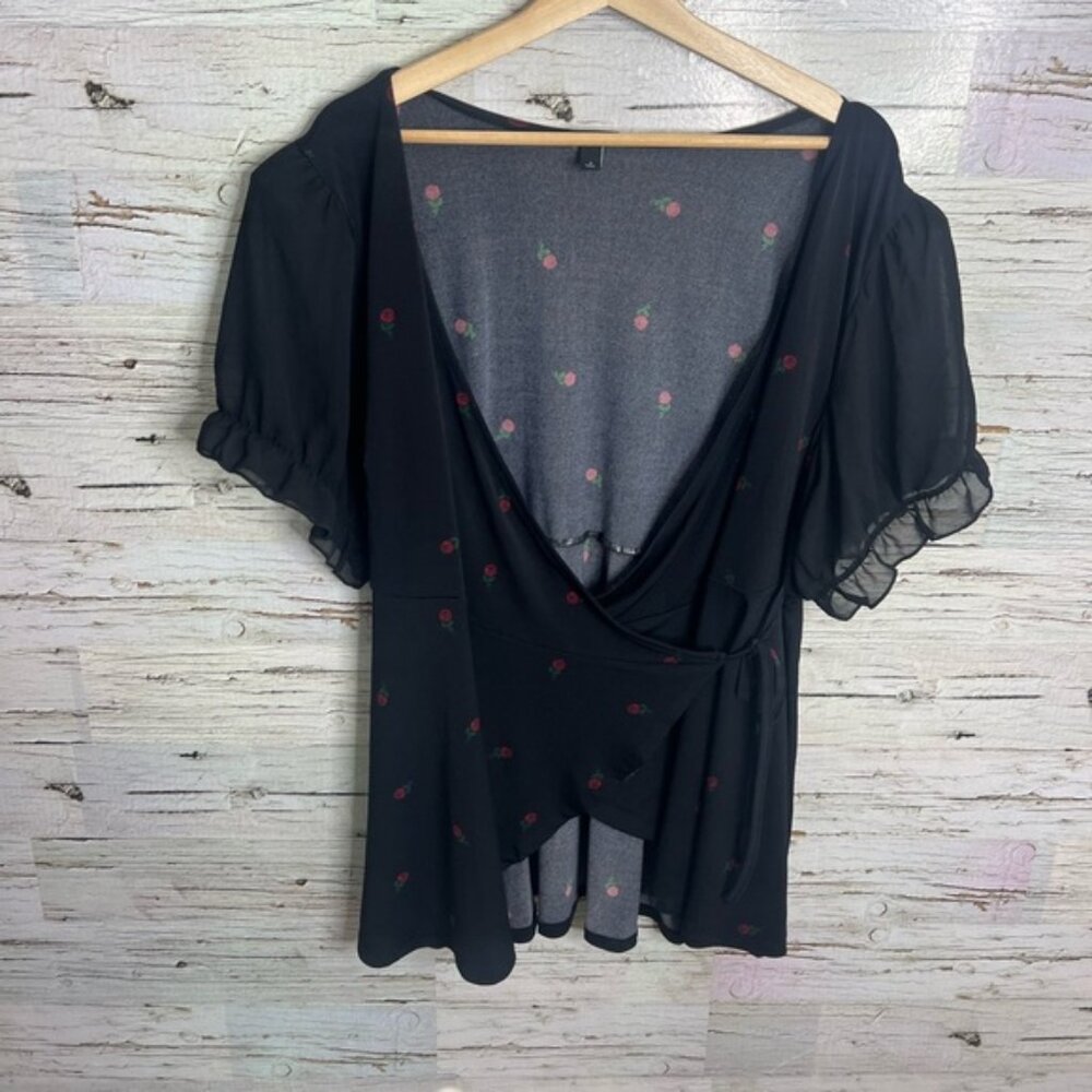 Torrid Black Blouse with Pink Floral Pattern